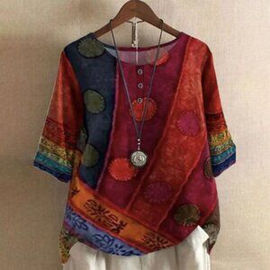 Showy Red Color Block Round Neck Top